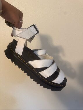 White Leather Platform Sandal with Strap - Dr. Martens Style